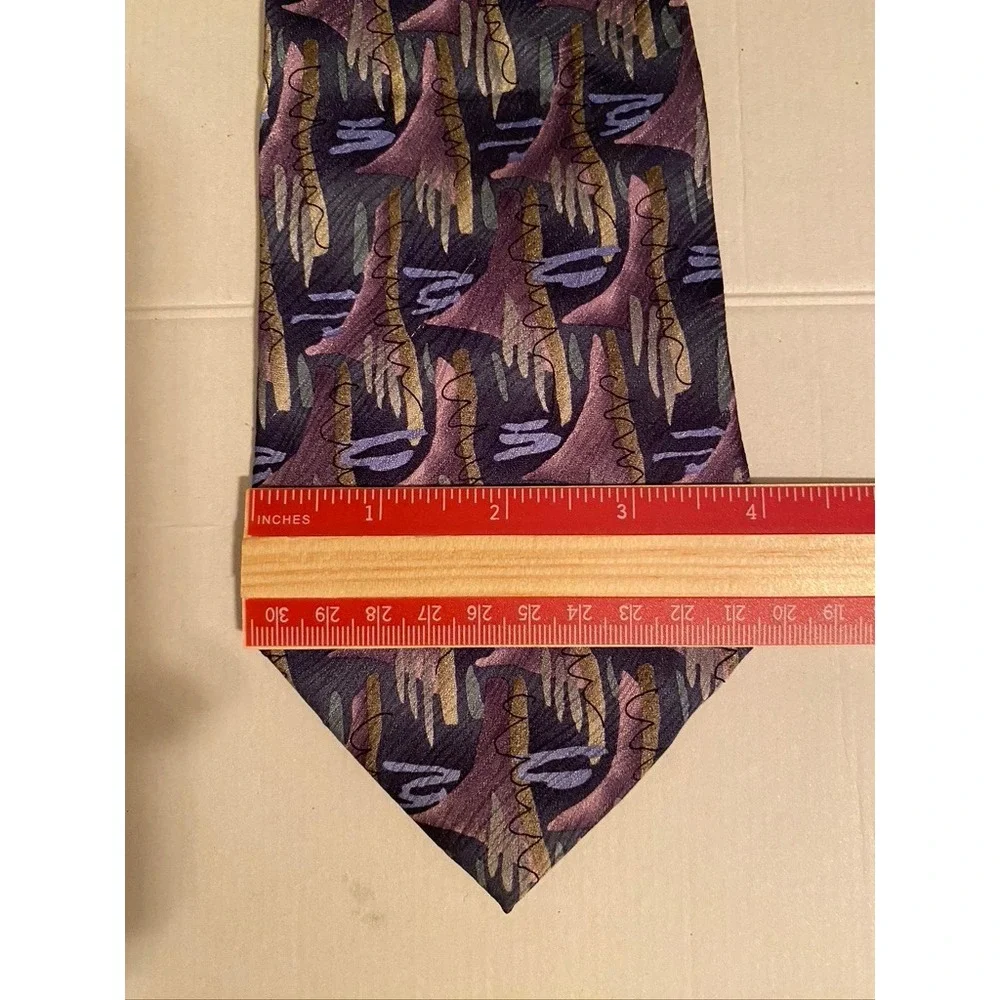 J. Garcia Mens Silk Tie Duckworm Alarm Collection Fourteen Purple Abstract 1996